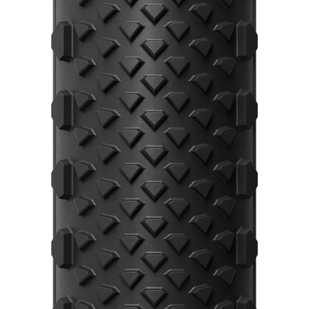 Macro shot of the Michelin Power Gravel diamond-lug tread pattern